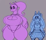  2017 anthro belly big_breasts bracelet breasts canine cleavage clothed clothing digital_media_(artwork) dragon dress duo eyelashes female goodra grey_background hair hairband hand_on_hip hat hi_res huge_breasts huge_hips jackal jewelry larger_female leotard lucario mammal nintendo pok&eacute;mon pok&eacute;morph simple_background size_difference slightly_chubby smile somescrub thick_thighs video_games voluptuous wide_hips 