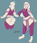  2017 arashidrgn big_breasts boss_monster breasts caprine clothing female fur goat horn legwear long_ears mammal pussy simple_background smile solo toriel undertale video_games white_fur 