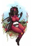  5_fingers anthro arthropod bee black_eyes breasts duo featureless_breasts insect navel robyn_paperdoll sitting wide_hips 