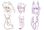  2014 animal_humanoid butt canine cat_humanoid cat_tail chirei clothed clothing cute_fangs fangs feline female fox fox_humanoid fox_tail group hair hand_on_hip humanoid imoya long_hair looking_at_viewer lynx_humanoid lynx_tail mammal monochrome open_mouth plagueofgripes rear_view shuirika simple_background sketch sketch_page smile sohmder thick_thighs white_background wide_hips 