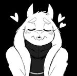  &lt;3 2015 anthro boss_monster caprine clothing cute eyes_closed fangs female fluffy fur goat hi_res horn kissing long_ears looking_at_viewer mammal monochrome robe solo sssonic2 toriel undertale video_games white_fur 