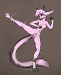  2016 action_pose anthro athletic bandage breasts casual_nudity digitigrade dreamkeepers f-r95 female fighting_stance fist fur hair hi_res kick mammal navel nipples nude pink_fur pink_hair pubes pussy solo unknown_species viriathus 