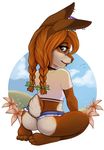  anthro barefoot blue_eyes braided_hair closed eyelashes female hair kneeling lagomorph mammal piercing rabbit robyn_paperdoll smile solo 