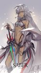  altera_(fate) bare_shoulders black_nails breasts dark_skin detached_sleeves fate/grand_order fate_(series) looking_at_viewer md5_mismatch midriff nail_polish navel photon_ray red_eyes ritsuki short_hair small_breasts solo sword veil weapon white_hair 