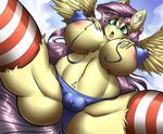  anthro beach bikini camel_toe clothing equine female fluttershy_(mlp) friendship_is_magic horse legwear low-angle_view mammal mirapony my_little_pony nipples pegasus pony seaside solo stockings swimsuit wardrobe_malfunction wings worm&#039;s-eye_view 