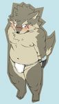  8aaccoo brown_fur bulge canine clothing dog fundoshi fur japanese_clothing male mammal moritaka navel nipples open_mouth scar simple_background slightly_chubby solo standing teenager underwear young 