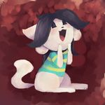  2016 abstract_background cute diamondmuffins digital_media_(artwork) fur happy open_mouth smile solo temmie_(undertale) undertale video_games white_fur 