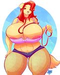 2017 absurd_res anthro areola areola_slip big_breasts breasts canine cleavage clothed clothing collar dog female ginger_(jaeh) hi_res holding_leash holding_object huge_breasts jaeh labrador leash mammal midriff navel solo thick_thighs voluptuous wide_hips 