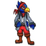  absurd_res anthro avian bandanna beak belt bird black_nose blue_eyes boots clothing falco_lombardi feathers footwear fuzzt0ne hi_res jacket male nintendo scarf solo star_fox tail_feathers video_games 