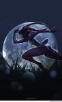  anthro athletic breasts butt digital_media_(artwork) female fur grass lagomorph mammal moon night outside rabbit raidouzero running solo 