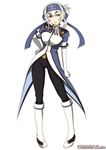  2017 adapted_costume alternate_costume artist_name blue_eyes bodysuit boots dated folded_ponytail full_body gloves kamoi_(kantai_collection) kantai_collection long_hair looking_at_viewer mokerou sakura_taisen sidelocks simple_background solo standing white_background white_footwear white_gloves white_hair 