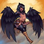  2017 4_toes absurd_res animal_humanoid armpit_hair avian avian_humanoid balls belt big_penis black_feathers black_hair blush digital_media_(artwork) erection feathered_wings feathers girly hair harpy hi_res humanoid humanoid_penis looking_at_viewer male nevra nipples open_mouth penis plu pubes short_hair smile solo standing toes vein wide_hips winged_arms wings zerolativity 
