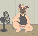  2017 3_toes animated anthro canine clothing dog eyes_closed inside loop male mammal open_mouth pug puggy rotary_fan shirt signature sitting solo toes underwear 