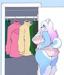  2015 5_fingers anthro big_breasts big_butt blue_fur bra breasts butt canine clothed clothing digital_media_(artwork) dog empty_eyes female fingerless_(marking) fur hair hand_on_hip hi_res huge_breasts huge_butt husky keyhole_turtleneck long_hair mammal opal_(tsudanym) overweight panties rear_view ruffle ruffles solo standing sweater thick_thighs tsudanym underwear voluptuous wide_hips 