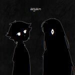  1boy antenna_hair black_hair black_skin colored_skin english_text highres krerue long_hair looking_at_viewer mari_(faraway)_(omori) mari_(omori) omori outline short_hair something_(omori) spoilers stranger_(omori) white_eyes white_outline 