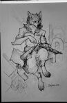 absurd_res anthro athletic athletic_male boots canid canine canis cleaning cleaning_tool clothing combat_boots discarded_footwear feet footwear graphite_(artwork) gun hi_res hindpaw male mammal military military_clothing military_pants military_uniform military_vehicle navy navy_fur navy_uniform okami_(okamisenpai) overalls paws petty_officer_(lor) ranged_weapon sailor ship ship_deck shoes shoes_removed solo submachine_gun thompson_gun traditional_media_(artwork) u.s._navy uniform vehicle watercraft weapon wolf world_war_2 zephra