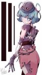  1girl brain closed_mouth exposed_brain foldex8535 green_eyes green_hair highres indie_virtual_youtuber looking_back mechanical_arms mechanical_hands red_skirt shoomimi short_hair skirt symbol-shaped_pupils torn_clothes virtual_youtuber 