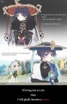  1boy 1girl absurdres aichiroo aiguillette anemo_symbol_(genshin_impact) armlet armor arms_behind_back asymmetrical_sidelocks averting_eyes black_bodysuit black_bridal_gauntlets black_hair black_kimono blue_hat blue_jingasa blue_kimono blue_sleeves blunt_ends blurry blurry_background blush bodysuit braid bridal_gauntlets bright_pupils cape choppy_bangs closed_mouth coat coat_on_shoulders commentary cross-shaped_pupils detached_sleeves dress english_commentary english_text eyeliner fatui_coat feathers fur-trimmed_coat fur_trim furisode game_screenshot_background gem genshin_impact glowing_gem gold gold_trim green_cape green_eyes green_hair green_sleeves hair_ornament half_crown_braid hat highres honkai_(series) honkai_impact_3rd japanese_armor japanese_clothes jewelry jingasa juban kimono kote kurokote lapels layered_sleeves leaf leaf_hair_ornament long_hair looking_at_another looking_at_viewer looking_to_the_side makeup mandarin_collar mitsudomoe_(shape) motion_lines multicolored_hair nahida_(genshin_impact) neck_ring notice_lines o-ring open_clothes open_coat open_mouth oversized_clothes pointy_ears pom_pom_(clothes) purple_eyes purple_gem purple_rope purple_sash red_eyeliner red_hat red_kimono red_sash rope sash scaramouche_(genshin_impact) screenshot_background shimenawa short_sleeves shoulder_peek side_ponytail sidelocks source_quote source_quote_parody streaked_hair sweatdrop symbol-shaped_pupils tareme time_lapse tomoe_(symbol) tsurime turning_head vision_(genshin_impact) wanderer_(genshin_impact) white_coat white_dress white_hair white_kimono white_pupils white_sleeves yellow_feathers 