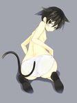  animal_ears ass back bad_id bad_pixiv_id black_eyes black_hair blue_background blush buriteri cat_ears cat_tail flat_chest from_behind highres kneeling looking_at_viewer looking_back mitama_mayo nipples panties sayonara_zetsubou_sensei short_hair simple_background solo tail underwear white_panties 