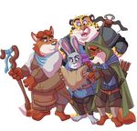  alandcapon anthro armor arrow belt benjamin_clawhauser bow_(weapon) canine cheetah cloak clothing crossbow digital_media_(artwork) disney dungeons_&amp;_dragons duo feline female fox fur gideon_grey hi_res holding_object holding_weapon judy_hopps lagomorph larp male mammal map medieval melee_weapon nick_wilde pink_nose rabbit ranged_weapon staff sword toony weapon zootopia 
