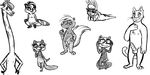  2016 andrew_(inkyfrog) animal_genitalia animal_penis anthro arm_support barbed_penis barefoot black_and_white breasts buckteeth caitlin_vison chest_tuft claws cute_fangs disney ear_piercing edy_(inkyfrog) erection eyewear fan_character feline feline_penis female giraffe glasses group hands_on_hips horn hugh_muskroura inkyfrog lagomorph leaning_on_elbow lipstick looking_at_viewer lying makeup male mammal maxine_d&#039;lapin monochrome mustelid nipples nude on_front panther penis percy_vison piercing polecat pussy rabbit raccoon roxy_(inkyfrog) simple_background sitting skunk smile standing teeth tuft white_background zootopia 