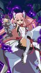  :d armpits boots bow breasts detached_sleeves dress floating hair_between_eyes hair_ornament high_heel_boots high_heels knee_boots krul_tepes long_hair looking_at_viewer open_mouth outstretched_arms owari_no_seraph pink_hair pointy_ears red_bow red_eyes red_ribbon ribbon short_dress sleeveless sleeveless_dress small_breasts smile solo very_long_hair white_footwear 