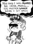  ... animate_inanimate cappy_(mario) clothed clothing dialogue english_text facial_hair frown gloves hair hat headgear human looking_down looking_up male mammal mario mario_bros mustache nintendo nostalgialad2 open_mouth overalls plumber psychotic scared simple_background standing super_mario_odyssey text tongue video_games white_background 