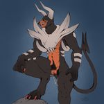  2017 abs anthro anthrofied biceps brown_fur canine claws cuntboy d-sui digital_media_(artwork) dripping fangs fur hi_res horn houndoom intersex looking_at_viewer mammal mega_evolution mega_houndoom muscular muscular_cuntboy nintendo nude pawpads paws pok&eacute;mon pussy pussy_juice simple_background smile solo standing teeth toes video_games 