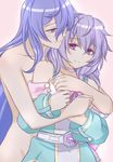  bare_shoulders blue_hair blush braid breasts choker dual_persona flauschtraut hug hug_from_behind iris_heart long_hair medium_breasts multiple_girls neptune_(series) nude purple_hair pururut red_eyes selfcest smile symbol-shaped_pupils very_long_hair yuri 