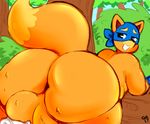  anthro anus balls big_butt butt canine clothing detailed_background dora_the_explorer forest fox fur gammanaut gloves hi_res male mammal mask nude swiper thick_thighs tree wide_hips 