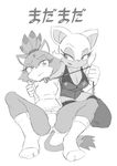  2017 absurd_res anthro bat black_nose blaze_the_cat breasts cleavage clothed clothing collar duo eyeshadow feline female female/female footwear gem greyscale hi_res holding_leash holding_object japanese_text kneeling leash legwear lil-heartache makeup mammal monochrome naughty_face panties panty_shot ponytail restrained rouge_the_bat simple_background socks sonic_(series) spread_legs spreading text thigh_highs underwear video_games white_background 
