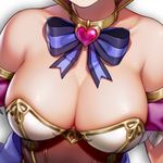  bare_shoulders breasts cleavage close-up copyright_request corset detached_sleeves head_out_of_frame heart large_breasts puffy_sleeves quuni ribbon solo striped striped_ribbon 