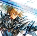  blonde_hair blue_eyes european_clothes gloves guilty_gear guilty_gear_xrd holding holding_sword holding_weapon ky_kiske male_focus solo sword weapon 
