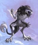  2019 4_fingers angry anthro backround claws daemon_amadare feliandris fingers fist fur male muscular nude screaming sergal skinny standing teeths tongue tongue_out 