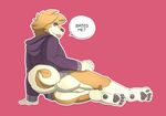  anthro balls baraking bottomless canine clothed clothing digital_media_(artwork) dog english_text looking_at_viewer male mammal pawpads paws simple_background solo text tongue tongue_out 