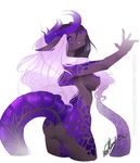  2015 5_fingers anthro blackh_air blue_eyes breasts female hair lizard non-mammal_breasts purple_hair reptile scalie side_boob simple_background smile solo vexstacy white_background white_hair 
