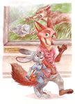  2016 anthro art_gallery barefoot canine claws clothed clothing disney duo fox green_eyes hi_res judy_hopps kit-ray-live lagomorph long_ears mammal museum nick_wilde painting pawpads purple_eyes purse rabbit smile toe_claws walking zootopia 