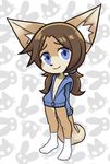  2017 ambiguous_gender animated anthro blue_hair brown_fur brown_hair canine clothed clothing ear_tuft fox fur hair legwear long_hair looking_at_viewer loop mammal navel no_sound pettankon simple_background smile socks solo tuft white_fur 
