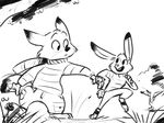 2016 ahappypichu-mod anthro canine clothed clothing disney duo female fox fur hand_holding judy_hopps lagomorph male mammal monochrome nature nick_wilde outside rabbit scarf size_difference sweater tree zootopia 