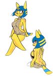  animal_crossing ankha anthro badassbaal blue_hair blush breasts brown_eyes cat clothing eyelashes feline female hair mammal multiple_poses nintendo pose side_boob simple_background sitting solo sweater video_games virgin_killer_sweater white_background 