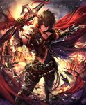  albert_(shingeki_no_bahamut) armor armored_boots army artist_request belt boots brown_eyes brown_hair cape cygames dual_wielding elbow_gloves gloves holding holding_sword holding_weapon knife official_art scabbard shadowverse sheath shingeki_no_bahamut smirk soldier sword torn_cape vest weapon 