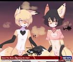  &lt;3 ?! aircraft black_hair black_nose blonde_hair blue_eyes canine chibi clothed clothing crop_top cyzarinefredek fox fur girly hair helicopter logan_grey macro male mammal multicolored_fur navel news pink_eyes pink_panties recording shirt short_hair smile topless 