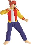  affectos austin barefoot canine clothed clothing digital_media_(artwork) facial_hair fighting_stance hair hybrid invalid_tag jacket jeans letterman_jacket male mammal pants pixel_(artwork) red_hair sprite_art undershirt 