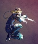  androgynous bandages blonde_hair braid gloves hat knife long_hair mask pointy_ears red_eyes reverse_trap sheik surcoat the_legend_of_zelda the_legend_of_zelda:_ocarina_of_time ticcy weapon zelda_musou 