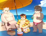  beach bear belly blue_eyes blush canine cat clothing dog drinks eyewear feline fundoshi fur glasses group humanoid_hands japanese_clothing kemonofluffy male mammal moobs nipples one_eye_closed overweight overweight_male polar_bear rave_(tas) seaside shino_(housamo) sitting swimsuit tokyo_afterschool_summoners underwear water white_fur wink 