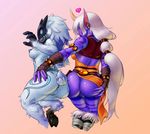  &lt;3 2017 5_fingers anthro anus blue_eyes breasts butt butt_grab caprine clothed clothing duo ear_piercing female female/female fingers fur hair hand_on_butt hooves horn humanoid kindred_(lol) labatate lamb_(lol) league_of_legends long_ears long_hair mammal mask nipples no_underwear nude piercing purple_skin pussy riot_games sheep simple_background soraka spirit video_games white_fur white_hair yellow_eyes 