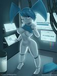  2017 areola blue_eyes breasts burgerkiss english_text female hi_res humanoid jenny_wakeman looking_at_viewer machine my_life_as_a_teenage_robot navel nipples not_furry one_eye_closed pussy robot smile solo text wink 