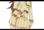  brown_hair d.y.x. hand_on_another's_hip head_out_of_frame kantai_collection kitakami_(kantai_collection) letterboxed long_hair midriff miniskirt multiple_girls navel ooi_(kantai_collection) remodel_(kantai_collection) sailor_collar school_uniform serafuku skirt yuri 