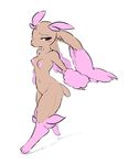  1girl alternate_color animal_ears breasts bunny_ears bunny_tail collarbone feet full_body furry glacierclear half-closed_eyes highres looking_away navel nipples no_humans nude open_mouth partially_visible_vulva paws personification pink_eyes pokemon pokemon_(creature) pokemon_dppt pussy_peek shiny_pokemon simple_background small_breasts solo tail walking white_background 