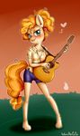  2017 anibaruthecat anthro anthrofied blush clothed clothing earth_pony equine female guitar hair hi_res horse mammal musical_instrument my_little_pony pony solo 